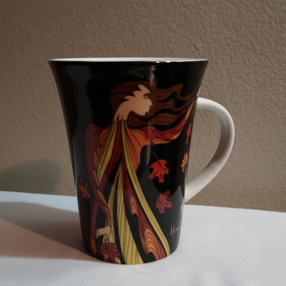 Beautiful Oscardo Black Ceramic Mug With Flowing Woman w Leaf Motif Maxine Noel